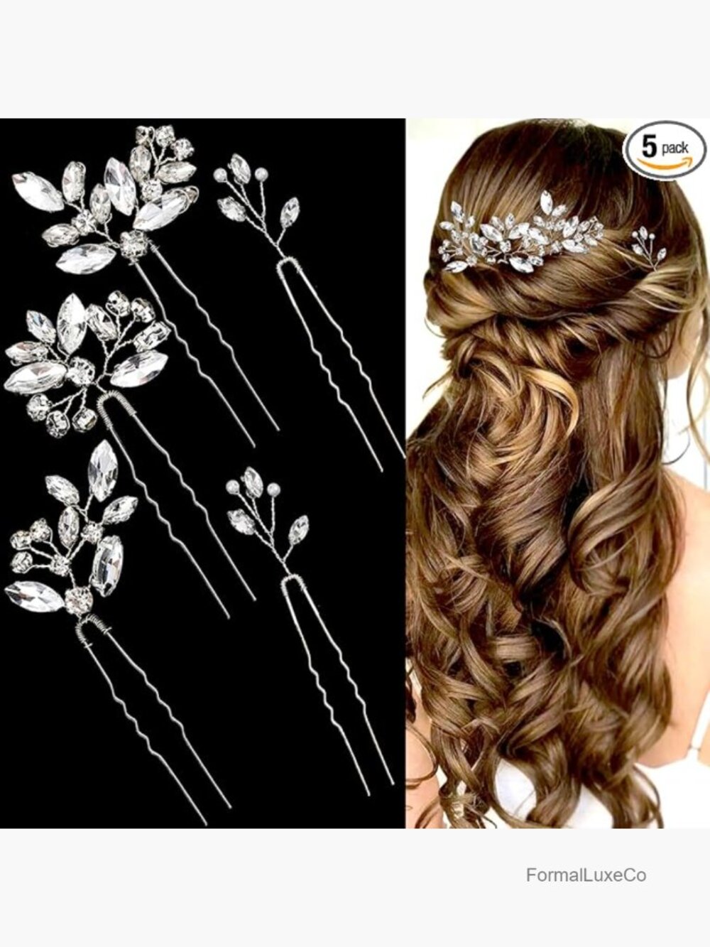 Bridal Hair Pins Set of 5 Crystal Rhinestone Hair Accessories for Women